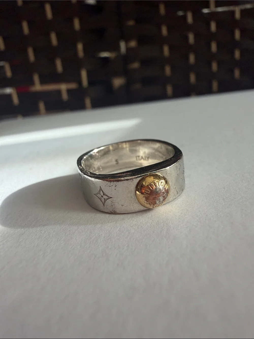 RARE Louis Vuitton Two-Tone Silver Band Ring with Gold Accent